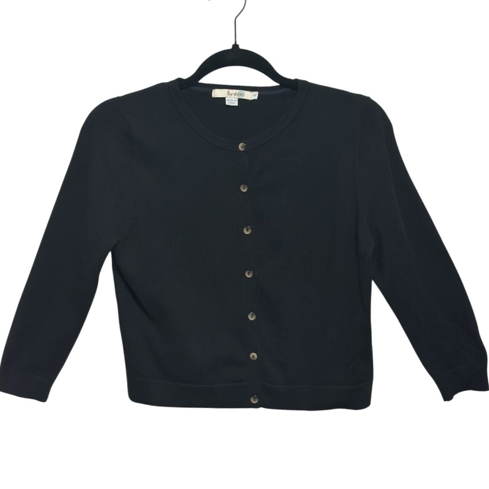 Boden Cardigan Women Black Crop 3/4 Sleeve Button Down Fall Capsule Transition S